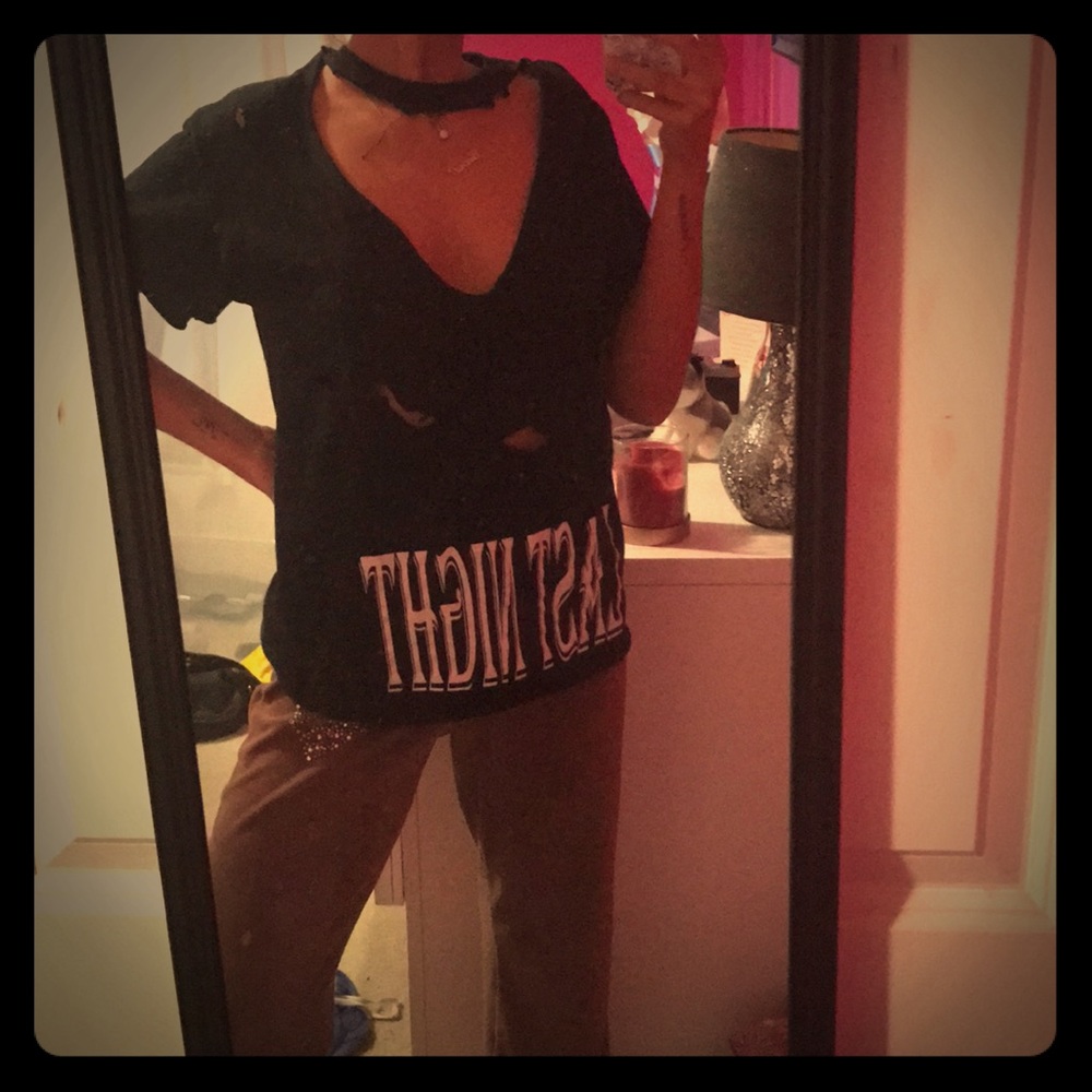 Black Vintage Cut and Distressed Oversized Tee - Picture 2 of 7
